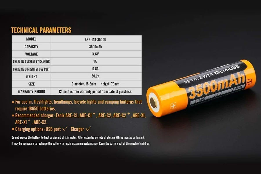 3500 mAh 18650 with Charging Port Built In