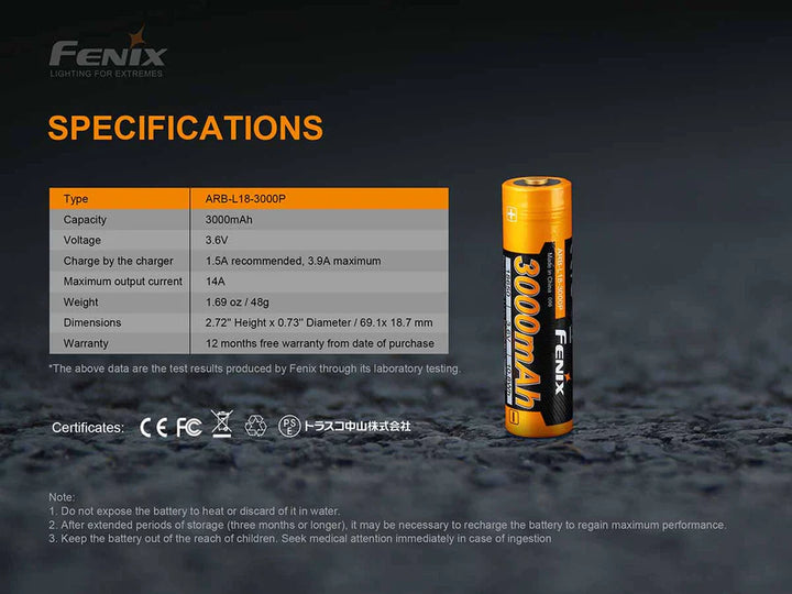 FENIX RECHARGEABLE BATTERY - 3000 mAh