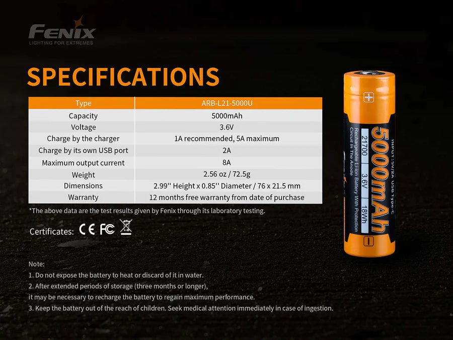 5000 mAh 21700 with Charging Port Built In