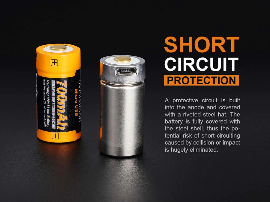 700 mAh 16340 Battery With Built In Charging Port