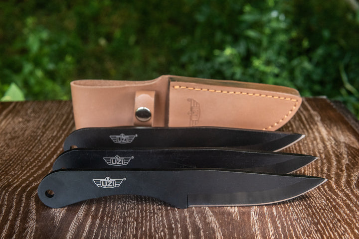 3 Pack Throwing Knives with Leather Sheath
