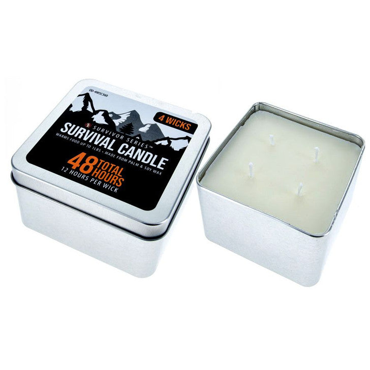 48 Hour Survival Candle 4 Wicks in Tin Box, Burns 12 Hours Per Wick