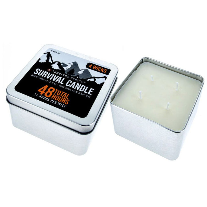 48 Hour Survival Candle 4 Wicks in Tin Box, Burns 12 Hours Per Wick