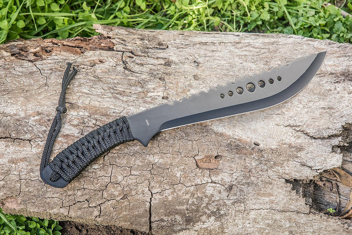 15-1/2" Black Stainless Steel Machete Recurved Blade