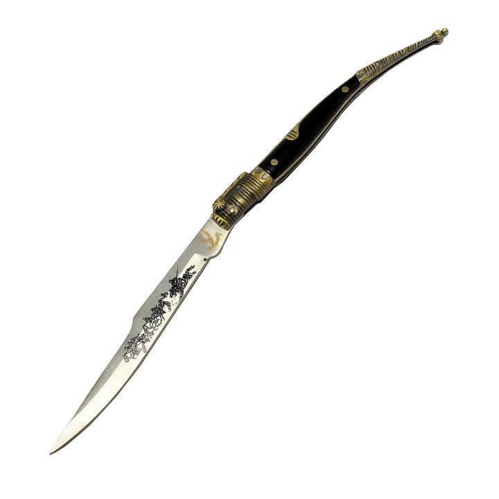 8.5" Mini Black and Gold Handle Thin Toothpick Folding Knife