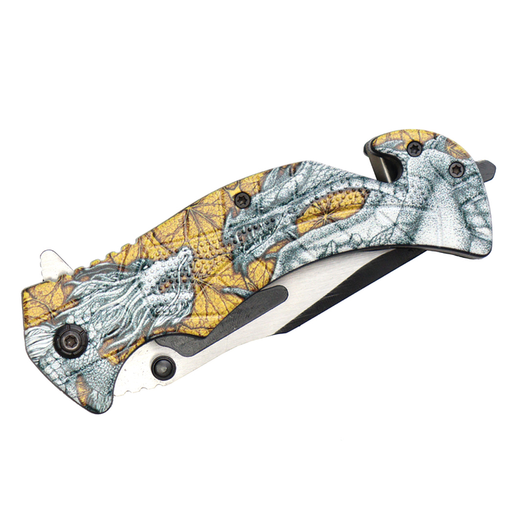 8" Dragon Handle Two Tone Spring Assisted Folding Knife
