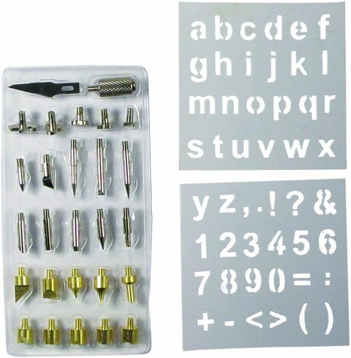 28pc Wood Working & Soldering Tip Set with Stencils