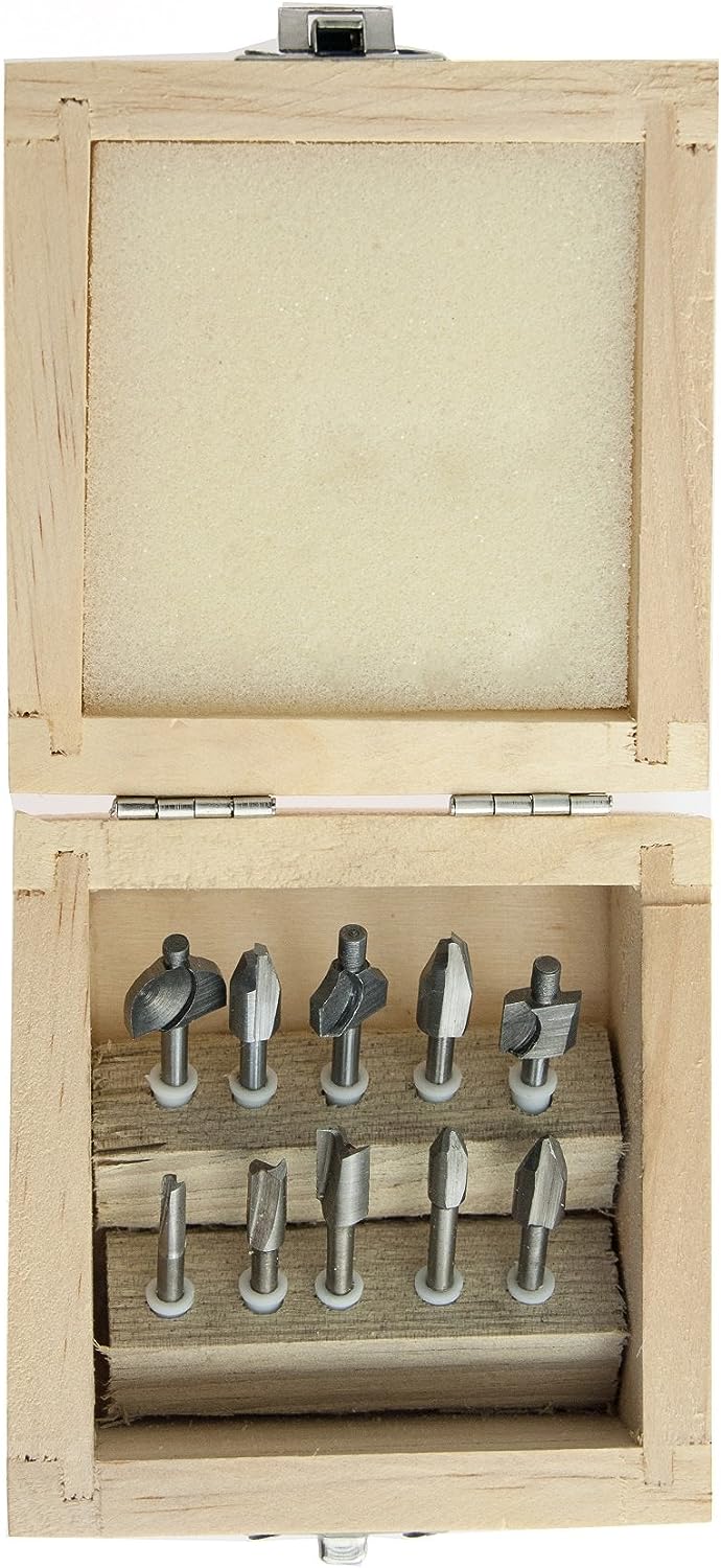 10-Piece Set of Mini Router Bits with Assorted Shapes
