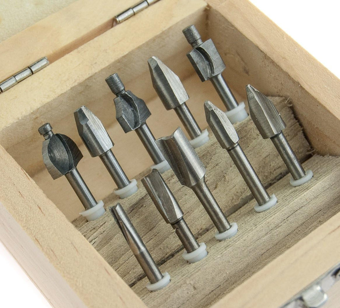 10-Piece Set of Mini Router Bits with Assorted Shapes