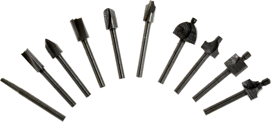 10-Piece Set of Mini Router Bits with Assorted Shapes