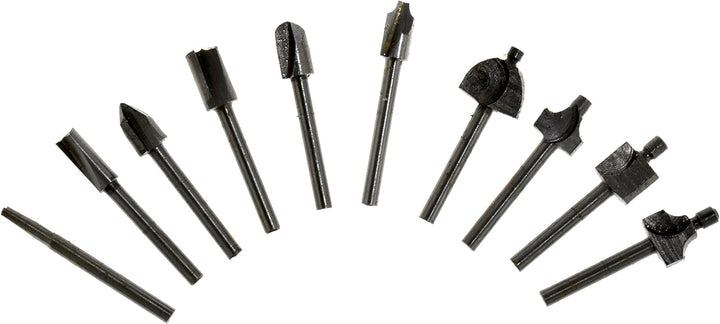 10-Piece Set of Mini Router Bits with Assorted Shapes