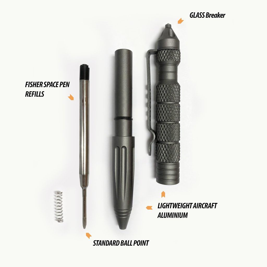 Uzi Tactical Pen - Aircraft Aluminum Tactical Pen Multi-Tool Survival Tool, Real Ballpoint Pen - Gun Metal