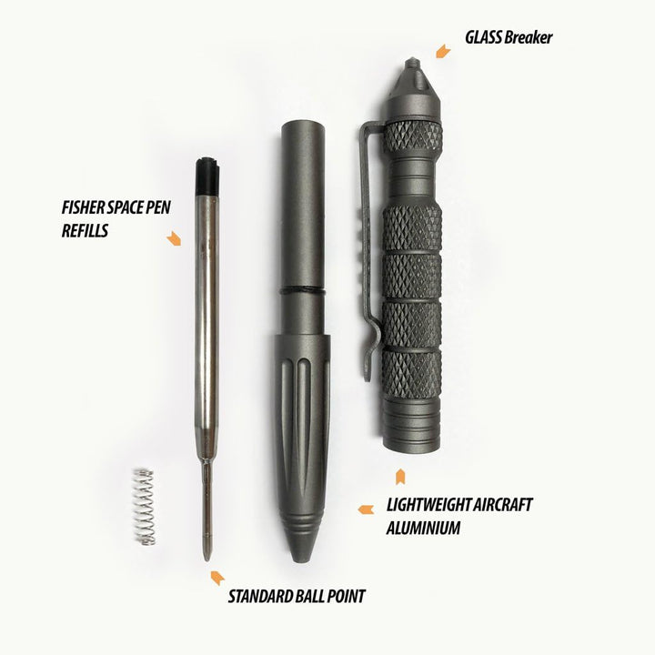Uzi Tactical Pen - Aircraft Aluminum Tactical Pen Multi-Tool Survival Tool, Real Ballpoint Pen - Gun Metal