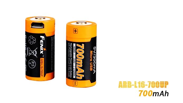 700 mAh 16340 Battery With Built In Charging Port