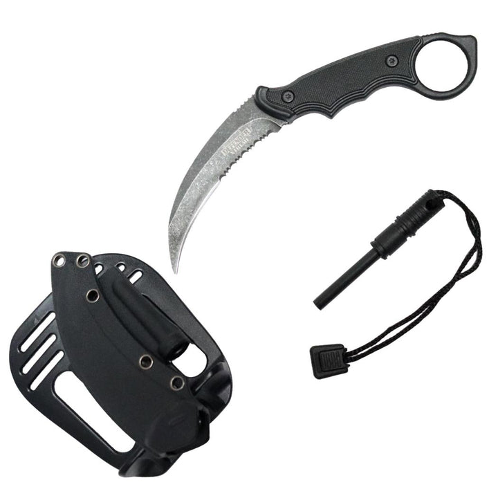 8" Stone Wash Blade Karambit Tactical Hunting Knife With Sheath