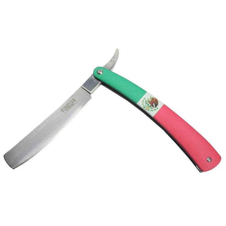 10" Straight Razor Mexico Flag Folding Knife